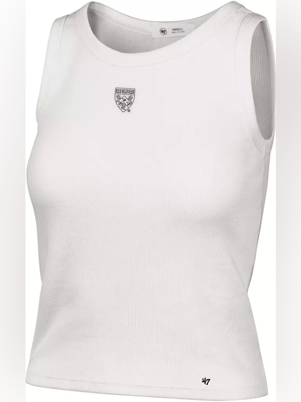 ‘47 Women’s Harvard Crimson Sandstone Micro Baby White Ribbed Tank Top Size XL